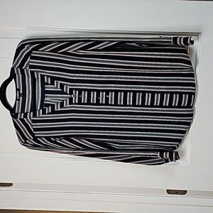 Express m navy blue/green/reddish pink striped long sleeve blouse